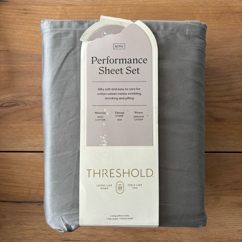 King Solid Performance 400 Thread Count Sheet Set Gray - Threshold